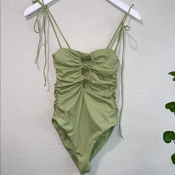 Tularosa Green Ruched One-Piece Swimsuit, Luella One Piece in Green Moss size Xs - Picture 3 of 11
